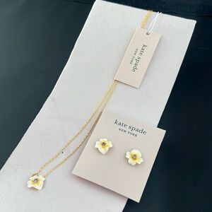 Kate Spade precious pansy yellow multi enamel studs & pendent necklace set
